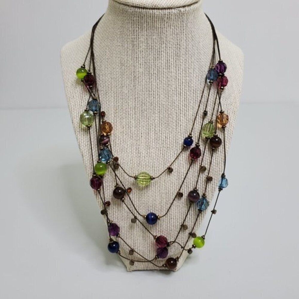 Rainbow Beaded Necklace Tigers Eye Multi Strand Go - Picture 2 of 7